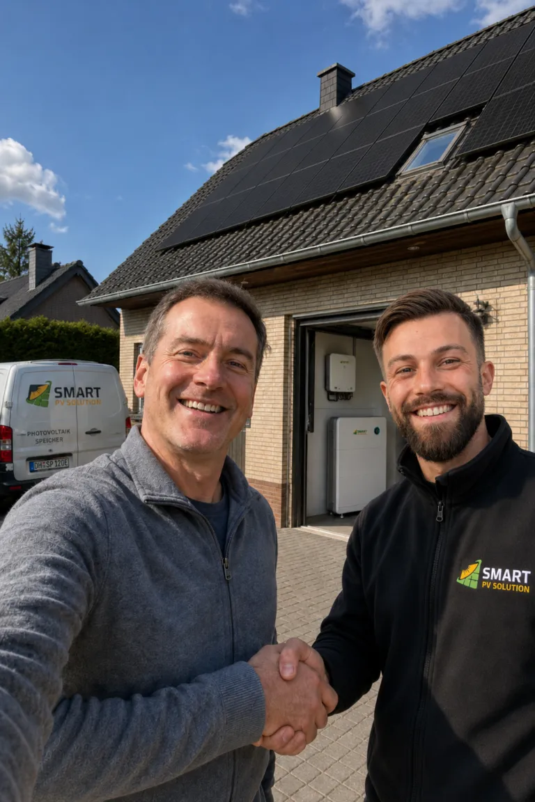 Monteur von Smart PV Solution bei der Übergabe