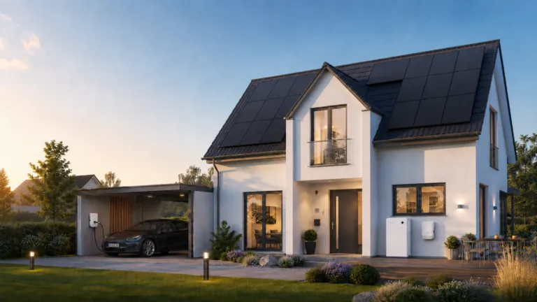 Fertig montierte Photovoltaikanlage auf einem Einfamilienhaus in Norddeutschland